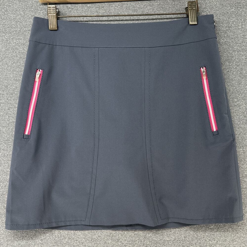 Annika Cutter Buck Skort Womens Size 2 Gray Pink Zip Pockets Golf Athletic Skirt